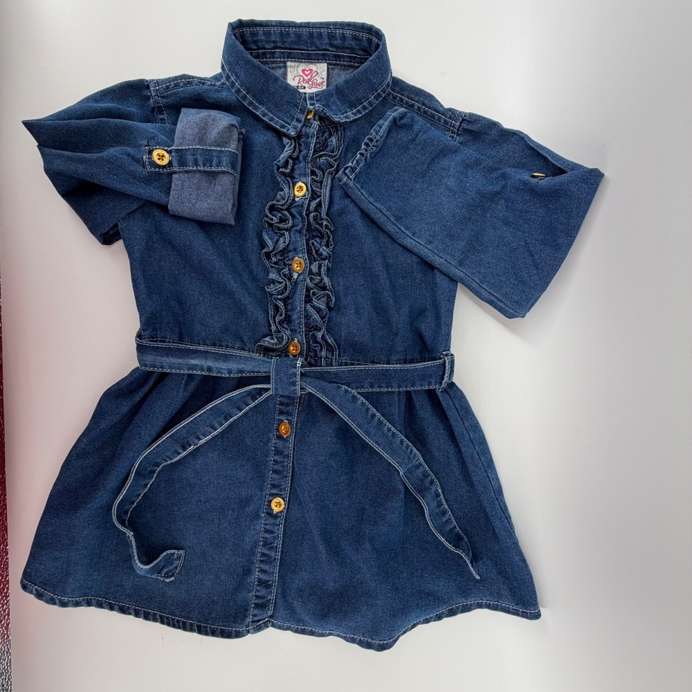 Real Love Girls Denim Jean‎ Dress Ruffle Belted Size 6X